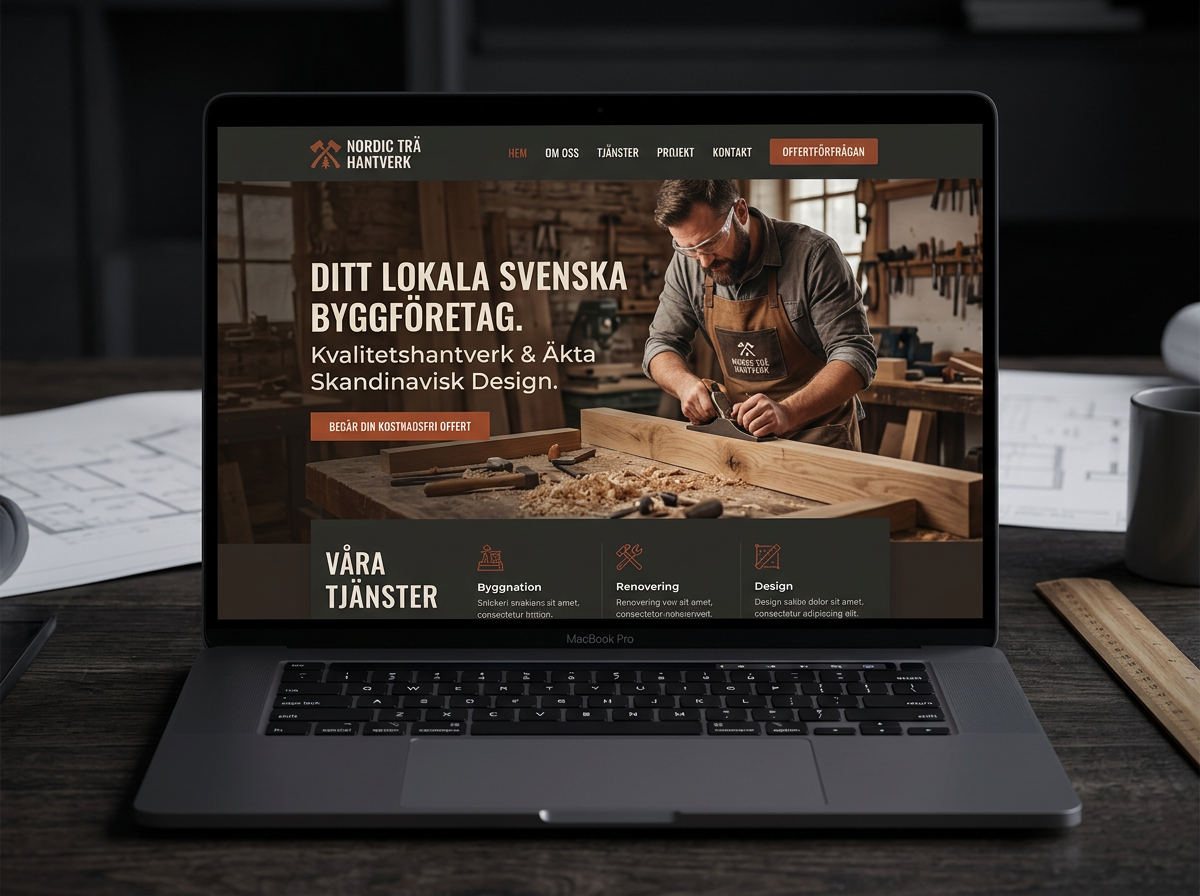 Exempel på hemsida för en snickerifirma med offertförfrågan